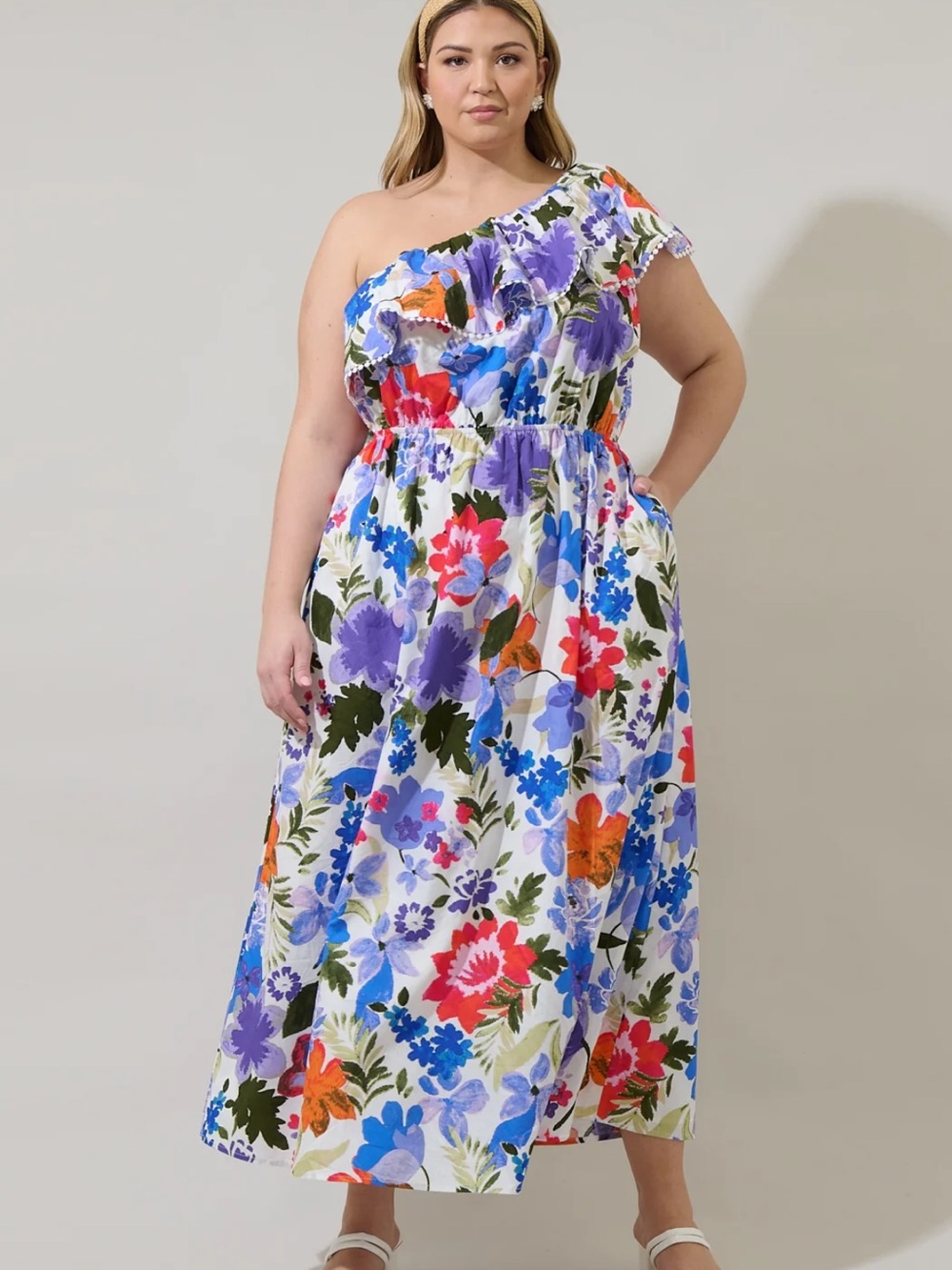 NWT Sugarlips Amania Floral Suraya One Shoulder Midi Dress Curve
